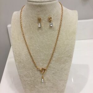 Elegant D'Orlan 22kt Gold Plated Necklace and Pierced Earrings Set NWT